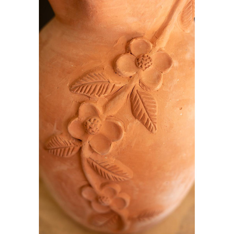 Kalaou Handcrafted Terracotta Urn Vine Motif – 13.5" Tall Decorative Accent