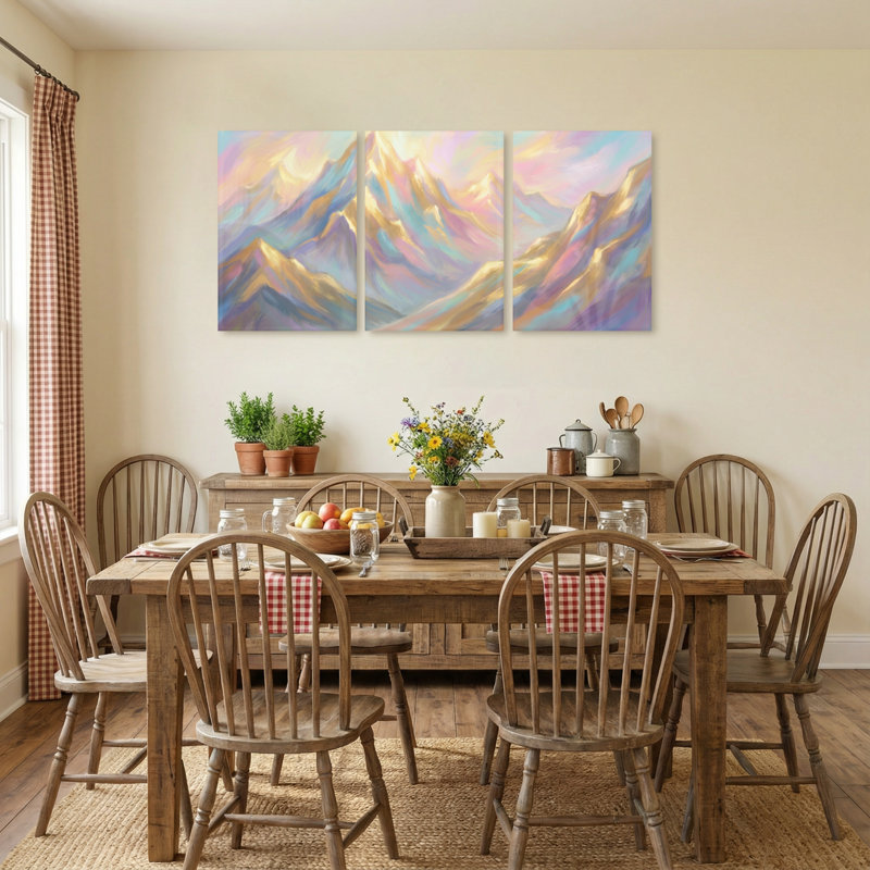 «Abstract Mountain Landscape Pastel Colors», ensemble de 3 reproductions d'art sur toile, 24” H x 48” W