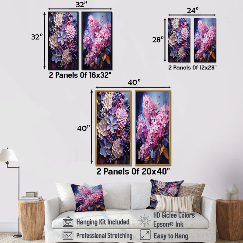 Serenity Lilac Magic - Lilacs, ensemble de 2 reproductions d'art sur toile, Encadrement brun, H 28 po x l 25 po