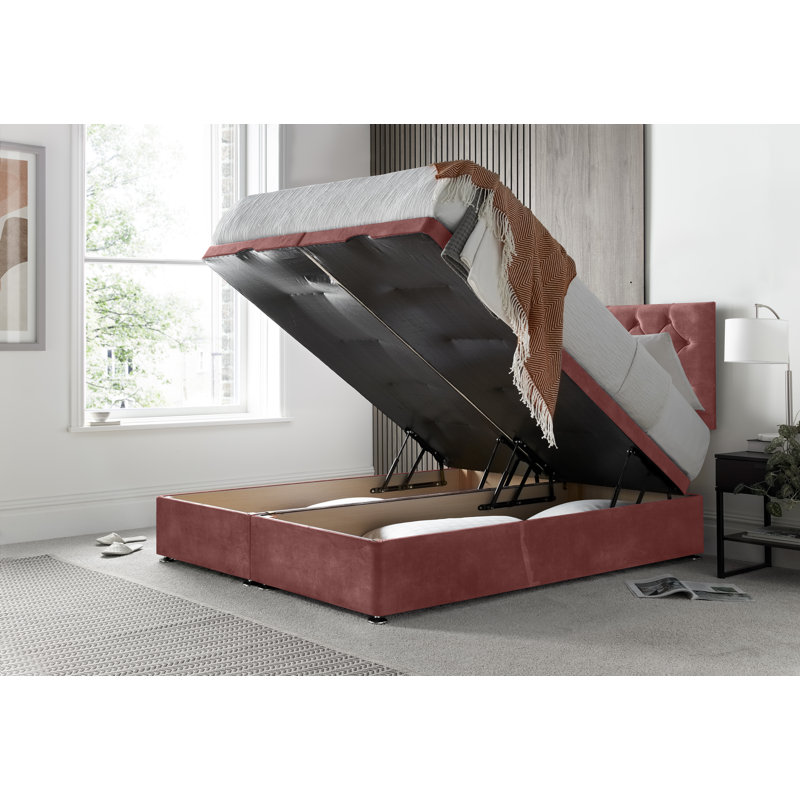 Florida Conistan Upholstered Ottoman Storage Bed with Panel Headboard & Gas Lift, Small Double (4'), Pink