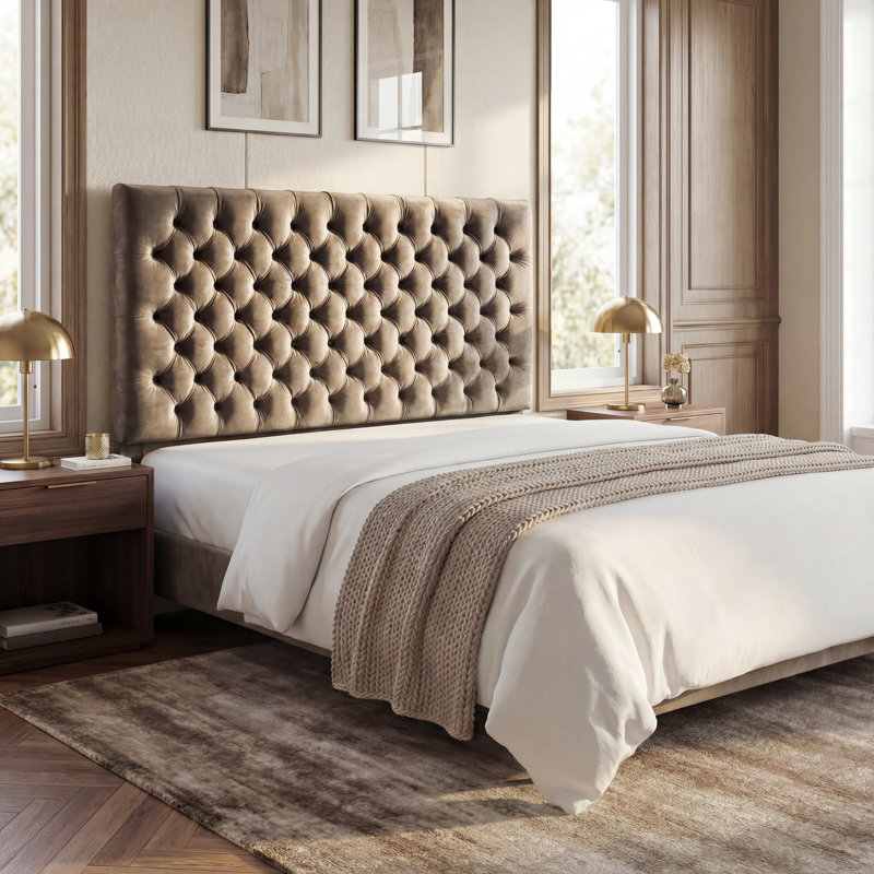 Tête de lit tapissier capitonnée avec pieds réglables compatibles avec les lits doubles et grands, Gris taupe