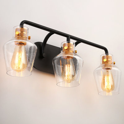 Annie Black and Gold Bathroom Dimmable Vanity Light Clear Seeded Glass Shade