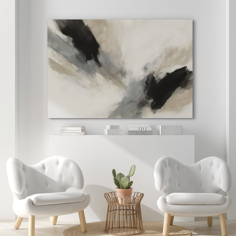 Black and Neutral Abstract with Soft Motion Effect - Pictures Framed Canvas Print Wall Art, Wrapped Canvas