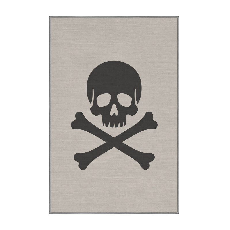 Soft Plush Dunton Pirate Flag Symbol Minimalist Area Rug in Gray – Gray Binding, 8x10