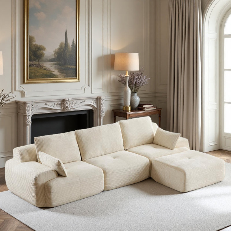 Canapé beige moderne en mousse à mémoire de forme compressée, grands canapés modulaires pour le salon, canapé modulaire Cloud pour animaux de compagnie, tissu en velours côtelé, causeuse très profonde, sans assemblage avec coussins