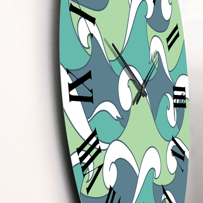 Vagues abstraites vertes et bleues - Horloge murale à motifs, Moyen