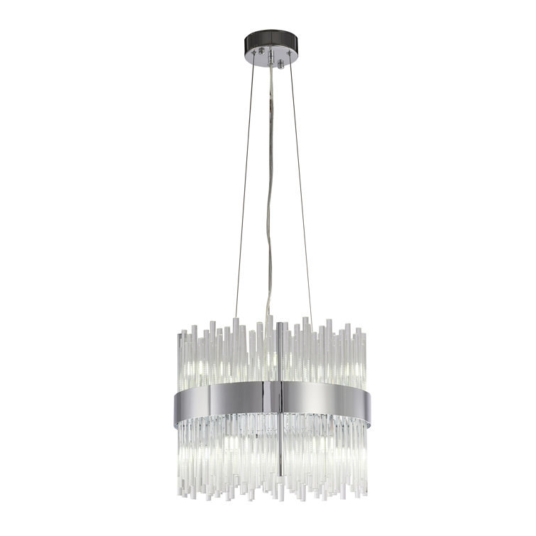 This Exquisite Chandelier Is In A Chrome Finish. The Frame Is Made Out Of Stainless Steel, And It Comes With Clear Glass Rods. The Adjustable Cord Links Make This Fixture Suitable For Most Ceiling Heights.