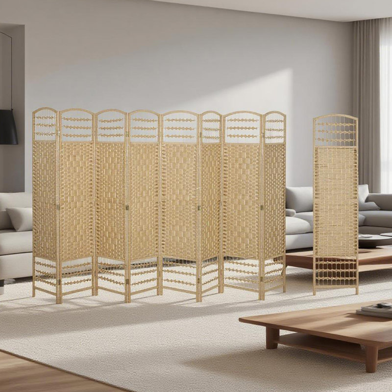 Paravent 8 panneaux pliable et intimité, H 67,03 po x l 126,03 po x P 0,53 po, Natural