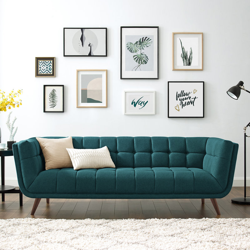 Simon 225.6Cm Square Arms Sofa, Blue, Walnut