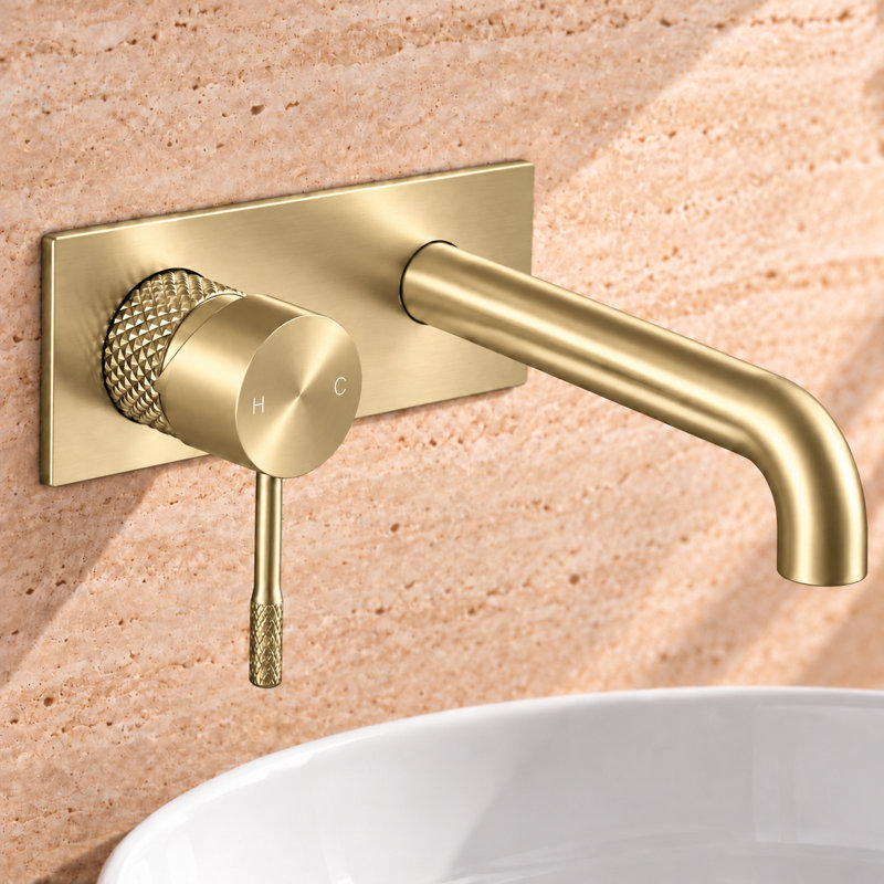  Madrid Wall Mounted Mono Basin Mixer, Gold