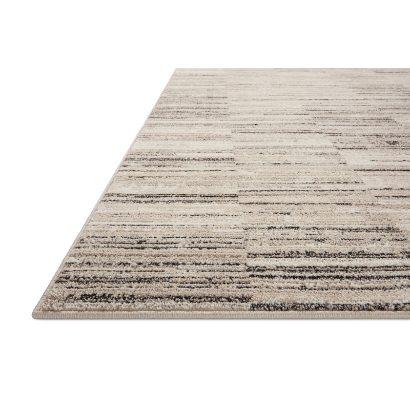 Darby Charcoal and Sand Striped Synthetic Runner Rug