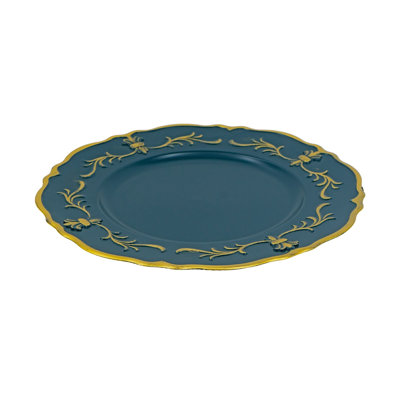 Paquet de 8 assiettes de présentation en plastique bleues et dorées, assiettes à dîner rondes de 13 pouces pour la restauration et les réceptions