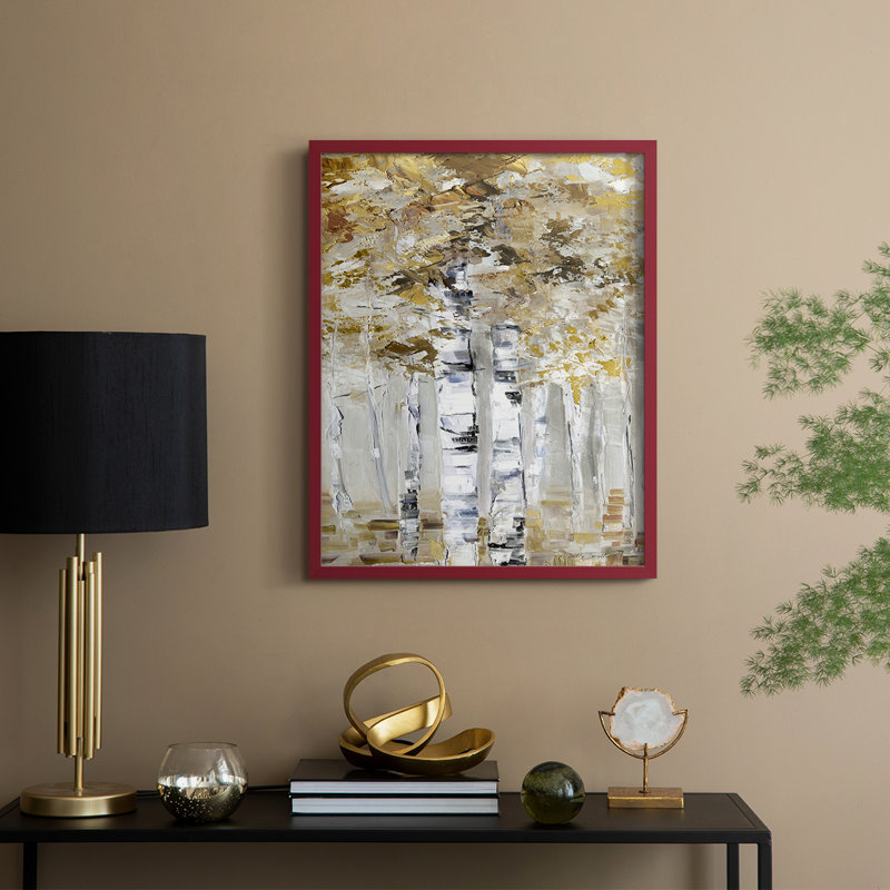«Neutral Birch II», reproduction encadrée - bois massif, H 11 po x l 9 po, Rouge