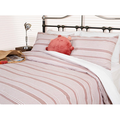 Ensemble de housse de couette 100% coton rose / blanc Cydne