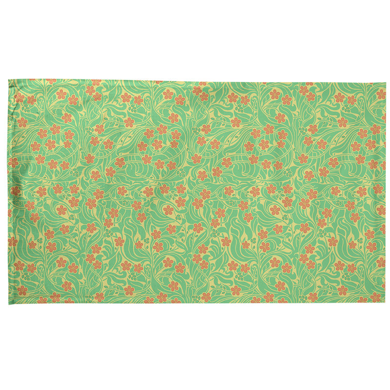 Serviette de thé à motif floral tourbillony, Polyester sergé, Vert / Orange