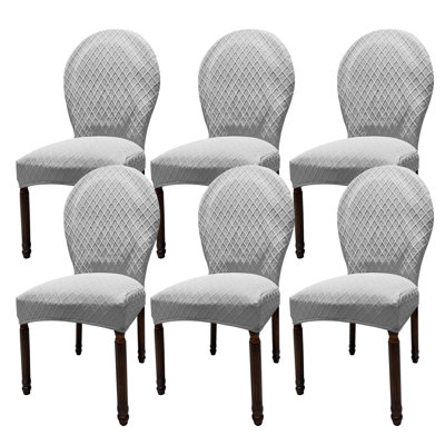 Large Round Back Chair Covers, Stretch Curved Back Dining Chair, Slipcovers Jacquard Mid Century Modern Chair Seat Protectors, Set of 6, (Gray)