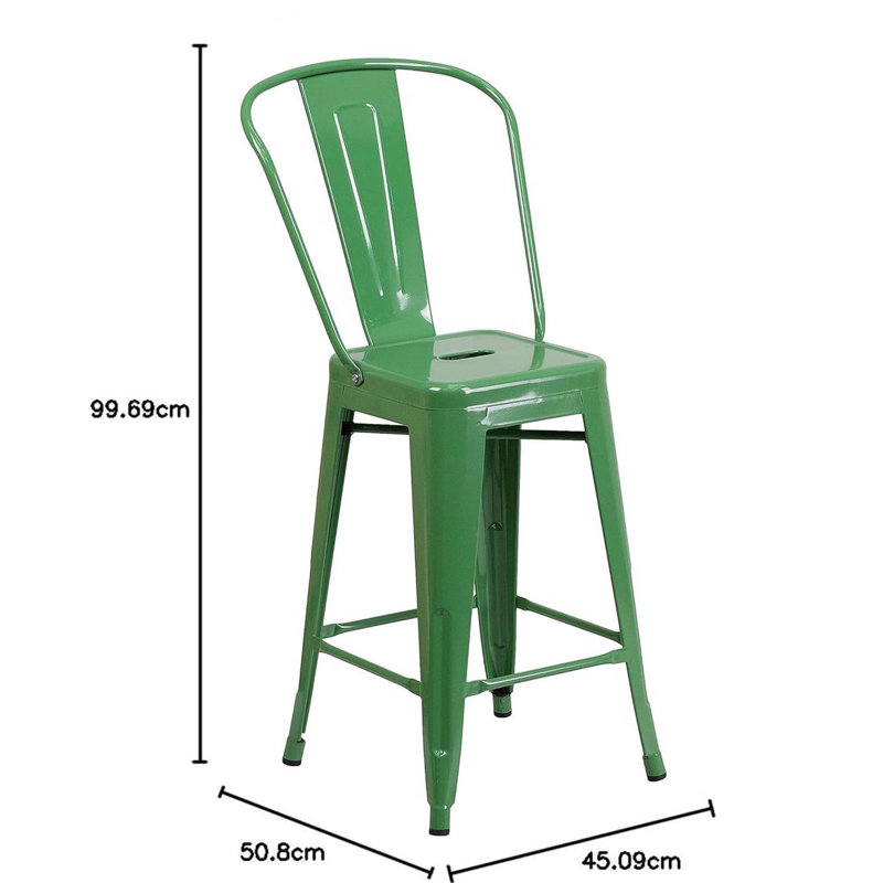 Anastassios Industrial Style Stool Chair- Modern Metal Galvanised Steel, Green, Counter Stool (61.6cm Seat Height)