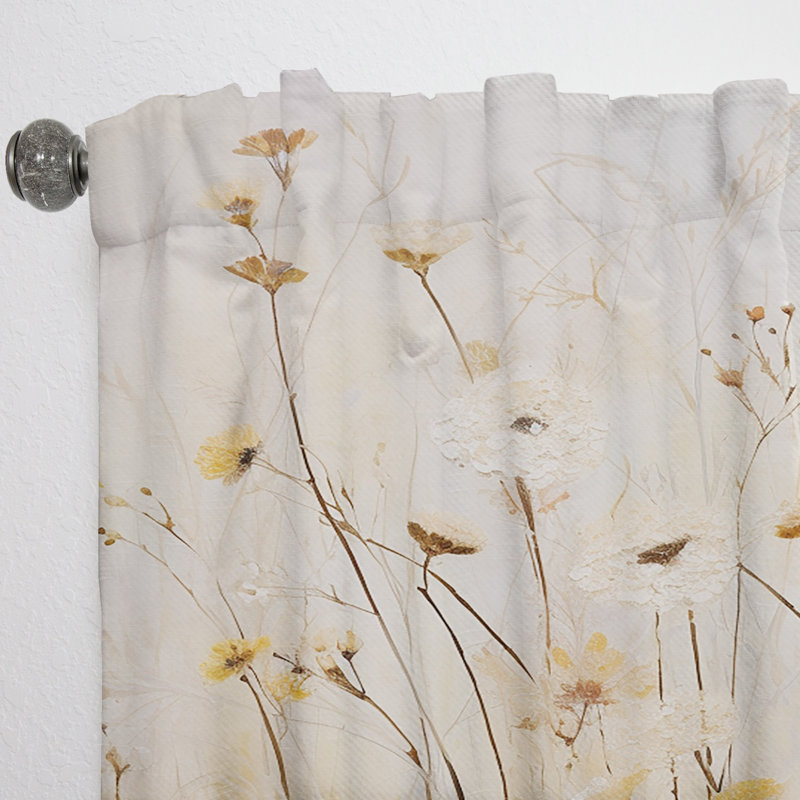 Rideau en velours traditionnel Laketon Beige Wildflowers Garden Whispers VI - obscurcissant - 1 panneau, L 52 po x L 108 po