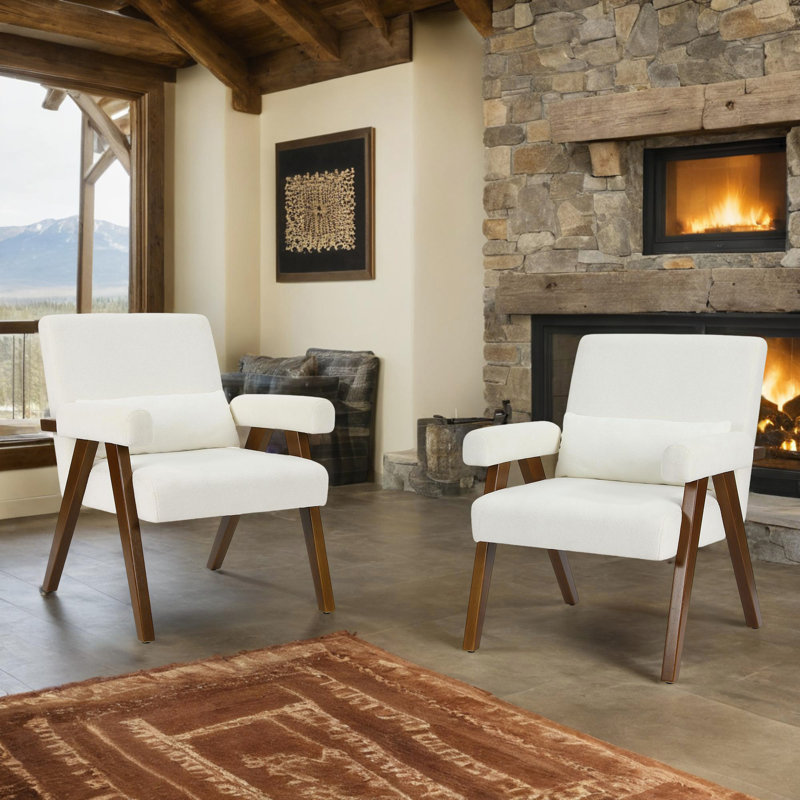 Fauteuil d'appoint Classic, Laine d'agneau beige, Noyer
