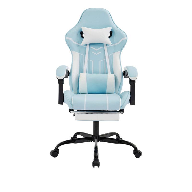 Fauteuil de jeu, fauteuil d'ordinateur, fauteuil ergonomique avec dossier lombaire, H 29,53 po, Fixe, Simili cuir, Bleu, Noir
