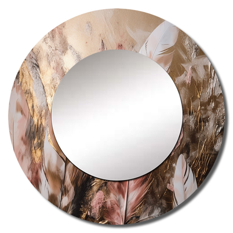 Ogilvy, plumes glamour dorées de Boho Fantasy III - miroir mural unique en plumes Glam, 29 po x 29 po