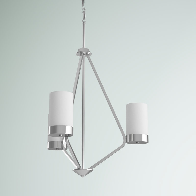 3 - Light Dimmable Geometric Chandelier, Polished Chrome