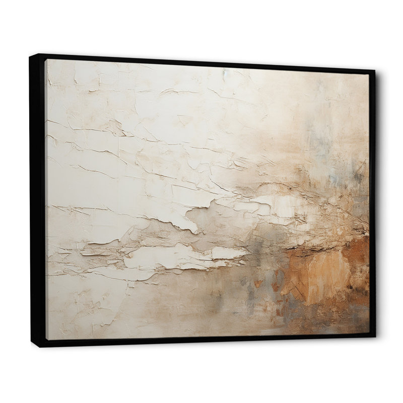 «Beige and Brown Paint Fusion», peinture abstraite sur toile, H 34 po x l 44 po, Reproduction avec cadre flottant, Noir
