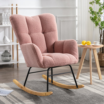 Nursing Rocking Chair, Teddy Glider Chair for Nursery, Comfy Living Room Armchairs with High Backrest for Adults