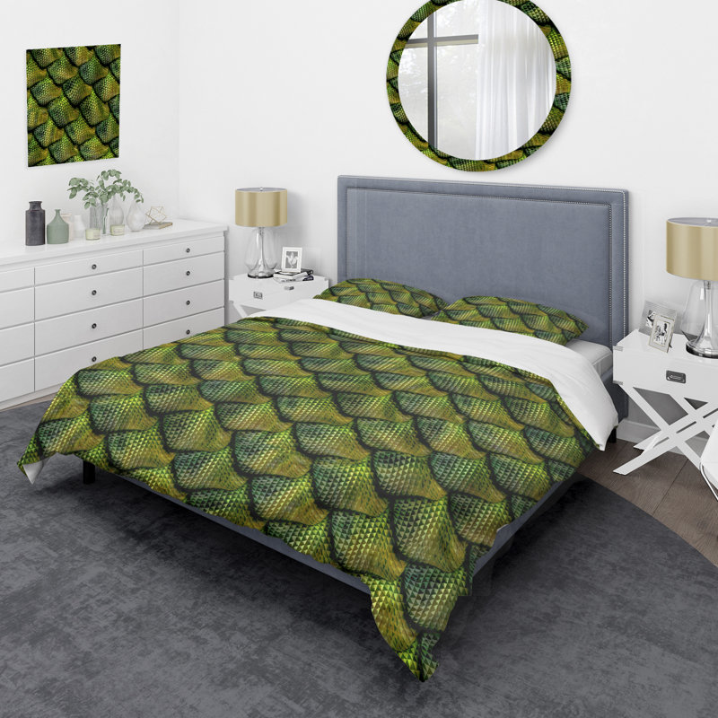 Motif de peau de serpent 3D vert - ensemble de housse de couette animaux - microfibre de polyester