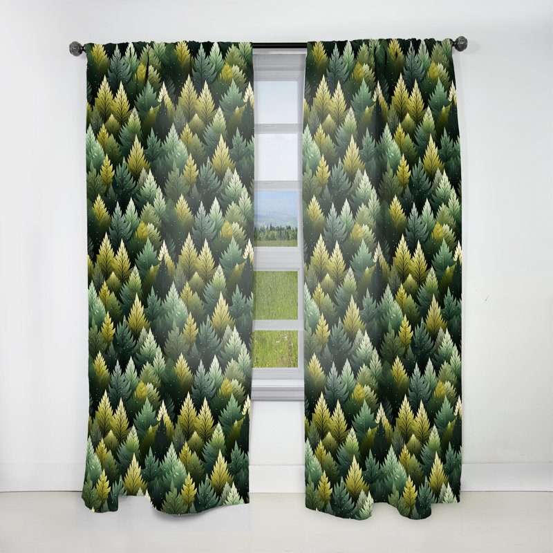 Motif vert forêt - Rideau bohémien - Velours obscurcissant - 1 panneau, L 52 po x L 84 po