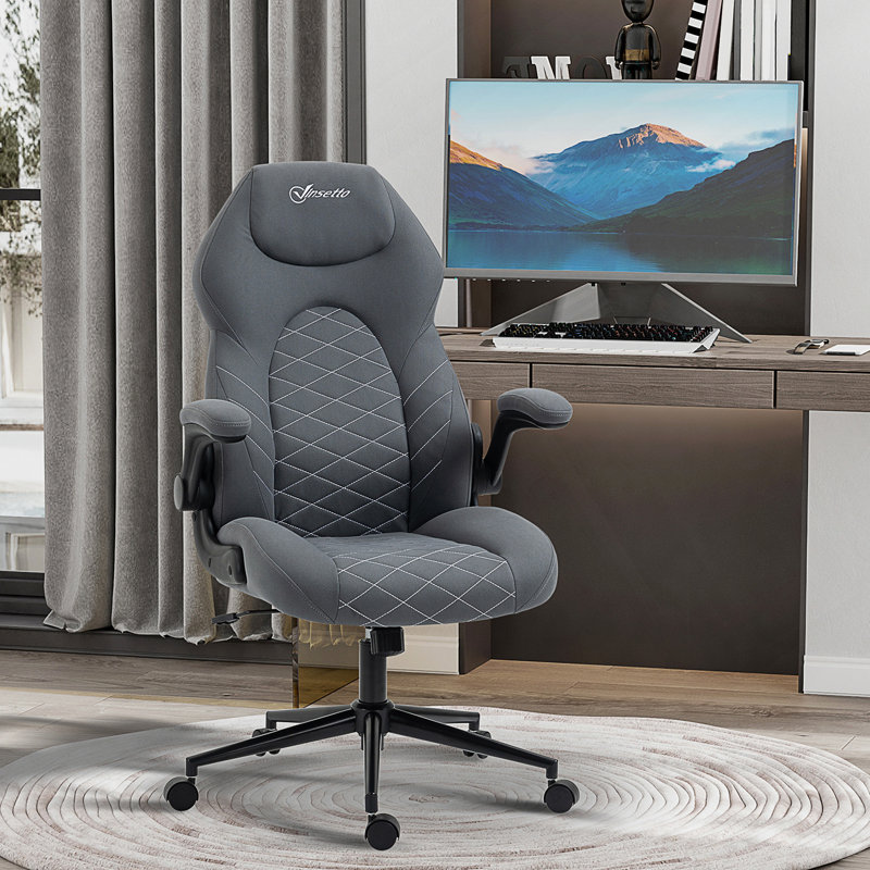 Chaise de bureau à haut dossier avec accoudoirs rabattables, chaise d'ordinateur pivotante à hauteur réglable et fonction d'inclinaison