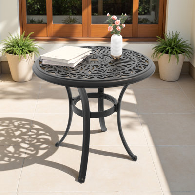Table de salle à manger 26,77 pouces en fonte d'aluminium avec structure noire et trou pour parasol