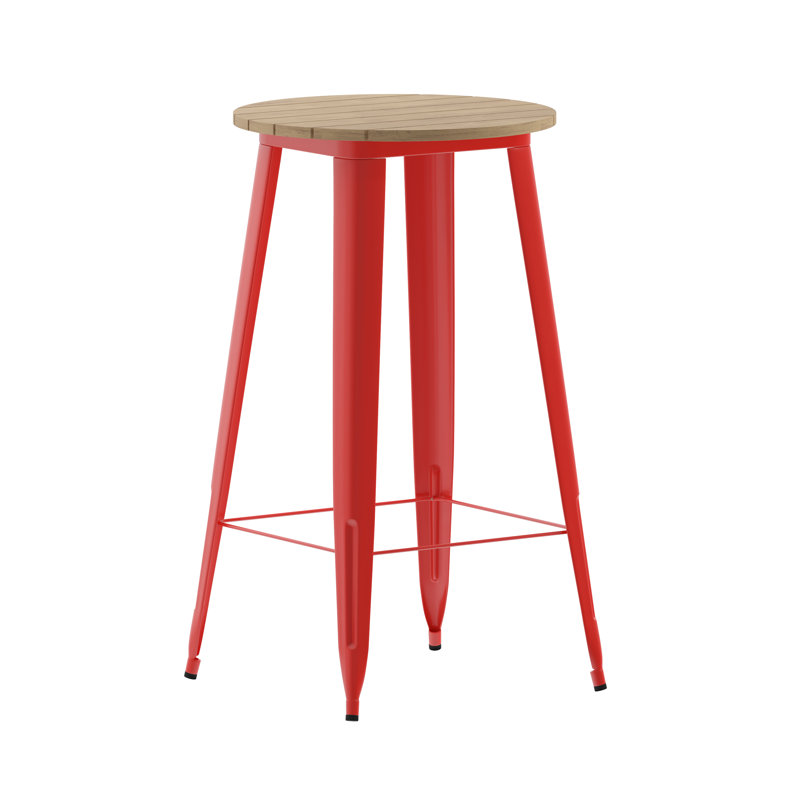 Greory Round Commercial Indoor/Outdoor Poly Bar Top Restaurant Table with Steel Frame, 23.75" W x 23.75" L