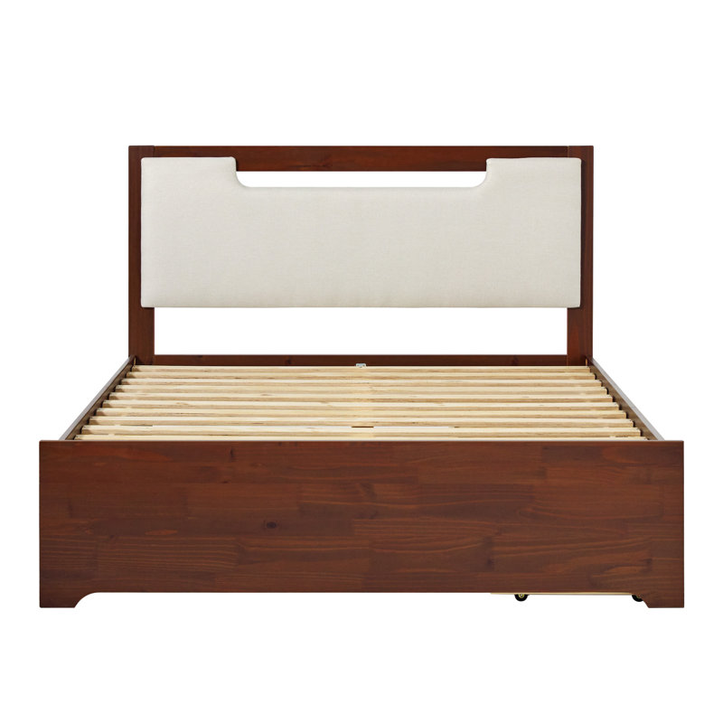 Grand lit de rangement Mid-Century en bois massif avec 2 tiroirs , Noyer