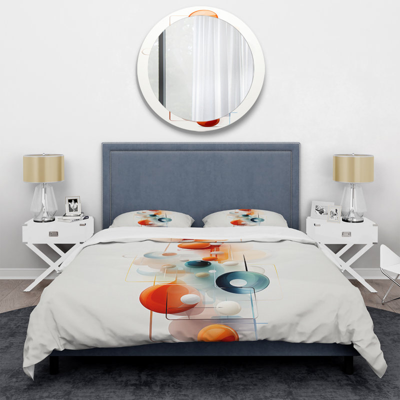 Ensemble de housse de couette géométrique orange et bleu à motif de cercles harmonieux II