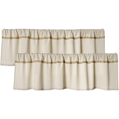 Lot de 2 cantonnières en coton et lin avec bordure en dentelle de jute, 30 cm de long, style rustique, pour fenêtres de cuisine, avec passe-tringle. Rideau court neutre.
