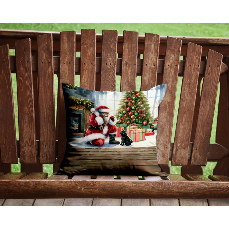 Coussin Black Pug and Santa Claus, H 14 po x l 14 po