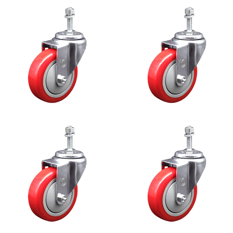 Polyurethane 3/8 Inch Threaded Stem Caster Set 2 Brakes SCC