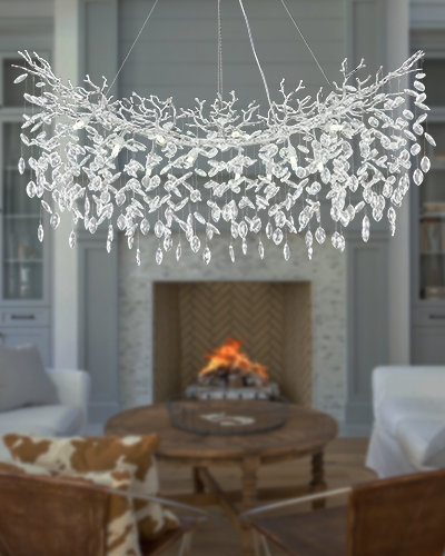 Tree Branch Crystal Chandelier Lighting, 14, Silver/White, 15.7" H x 47.2" W x 15.7" D