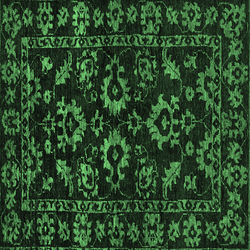 Tapis oriental en laine / polyester tissé à la machine en vert / noir, Carré 8 pi
