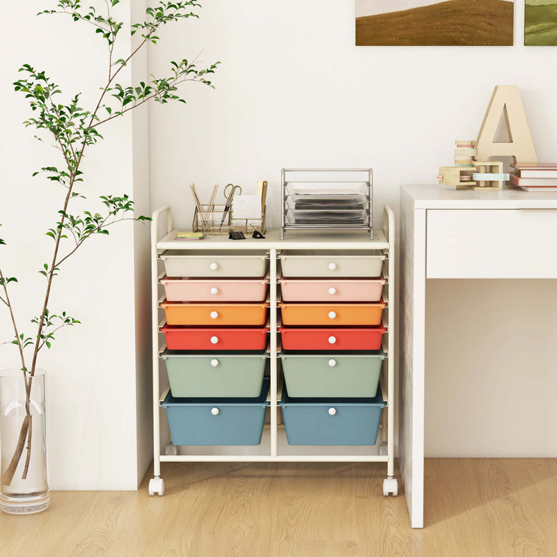 Niccolas 12 Drawer Storage Drawer with Locking Wheels, Macaron