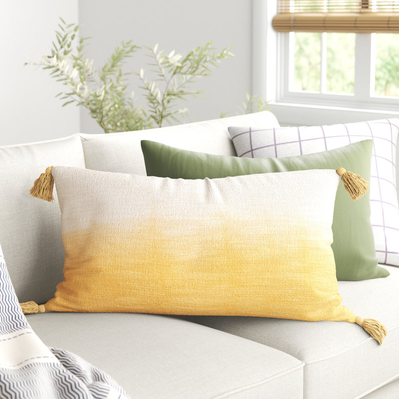 Ombre Tasseled Throw Pillow, Yellow, 22"  x 22"