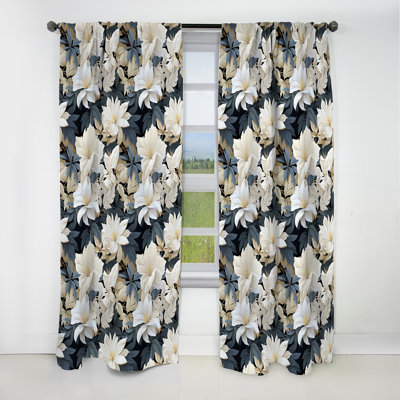 Motif botanique beige et gris de la jungle I - Rideau floral - Rideau occultant en velours - 1 panneau