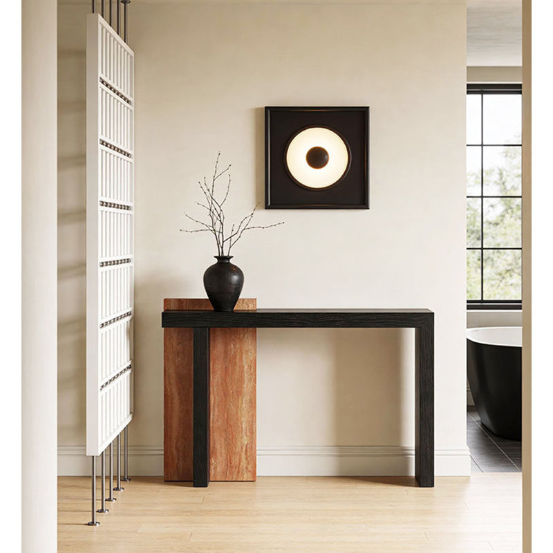 Console en bois massif Contemporary, H 33,5 po x l 55,1 po x P 13,8 po, Noir / brun, Noir, Brun