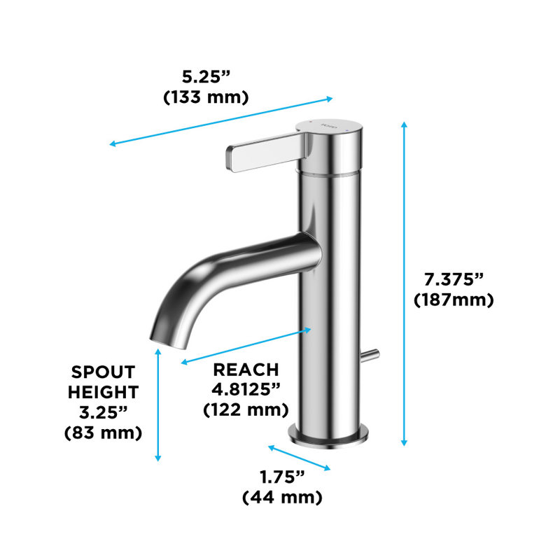 TOTO® GF Series 1.2 GPM Single Handle Bathroom Sink Faucet with COMFORT GLIDE Technology and Drain Assembly, Polished Chrome