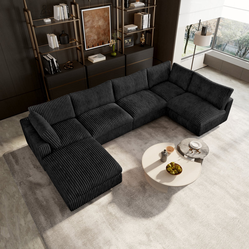 Canapé modulaire avec repose-pieds 6 pièces 6 pièces, Similifourrure noire