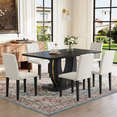 Ensemble de table à manger 7 pièces, table de salle à manger en bois moderne avec 6 chaises pour appartement, salle à manger et cuisine