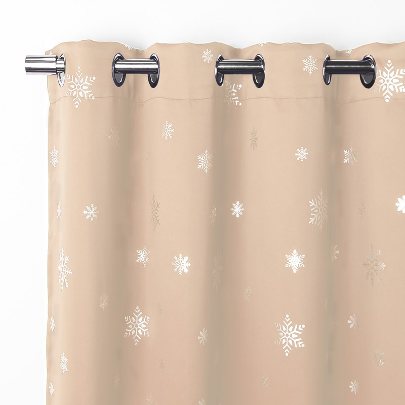 Corderius Polyester Snowflake Silver Foil Print Blackout/Room Darkening Thermal Grommet Curtains, Beige, 52" W x 84" L