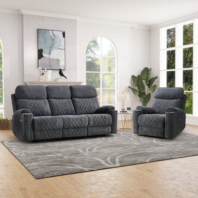 Ensemble de salon 2 pièces inclinable électrique et confortable en chenille 2 pièces