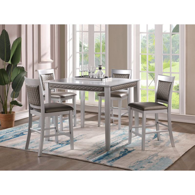 Ensemble de salle à manger 5 pièces en bois massif Merle, Argent